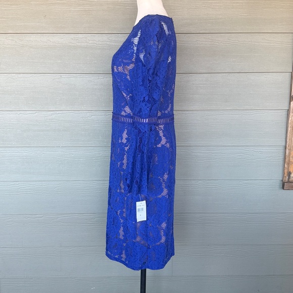 Tadashi Shoji Royal Blue Lace Bell Sleeve Dress - Picture 6 of 12